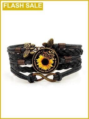 Sunflower Leather Bohemian Wrap Bracelet Handwoven Rope Charm Women Adjustable